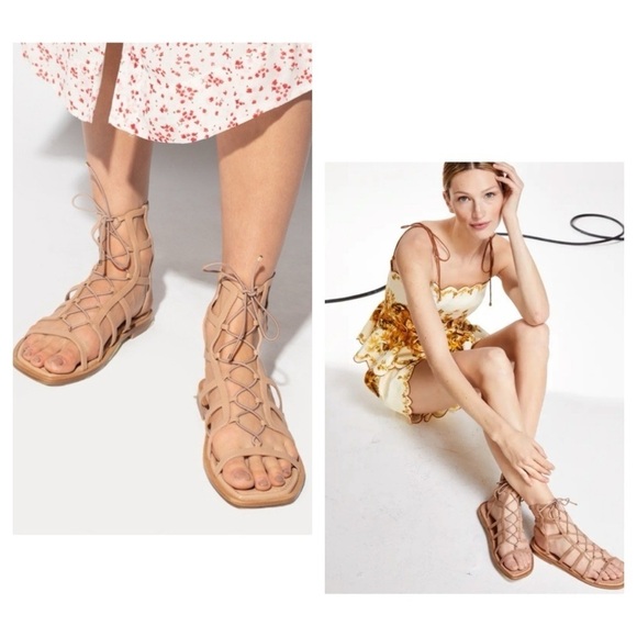 STUART WEITZMAN Kora Lace Up Sandal In Tan Shimmer size 36 US 5.5 B New in Box - Picture 1 of 13